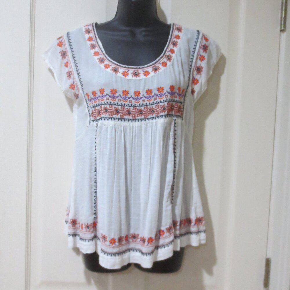 New Vanessa Virginia Anthropologie Embroidered Beaded Boho Top XS